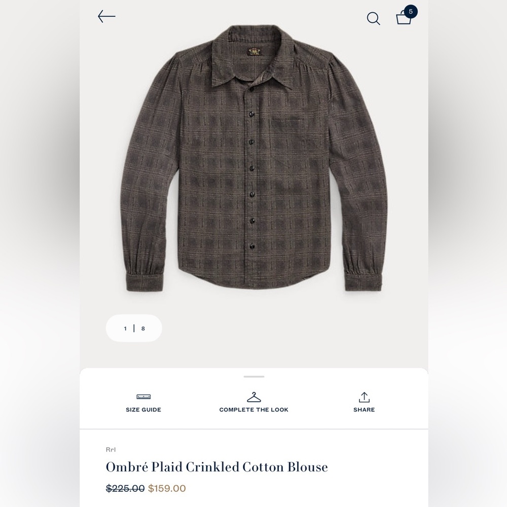 NWT Ralph Lauren Double RL Dark Plaid Cotton Blouse